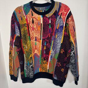 Vtg RARE Geccu Coogi Sweater L Australia Colorful Bright 3D Knit Textured 80 90